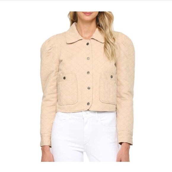 Vernacular Taupe Puff Sleeve cropped Quilted Jacket size S - Picture 1 of 7